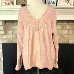 COZY Casual Pink Cable Knit V-Neck Sweater size M/L
